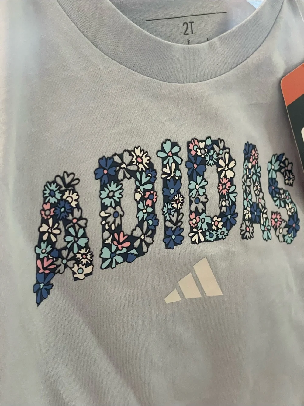 adidas Pink Short Sleeve Tee with Navy Logo - Kids